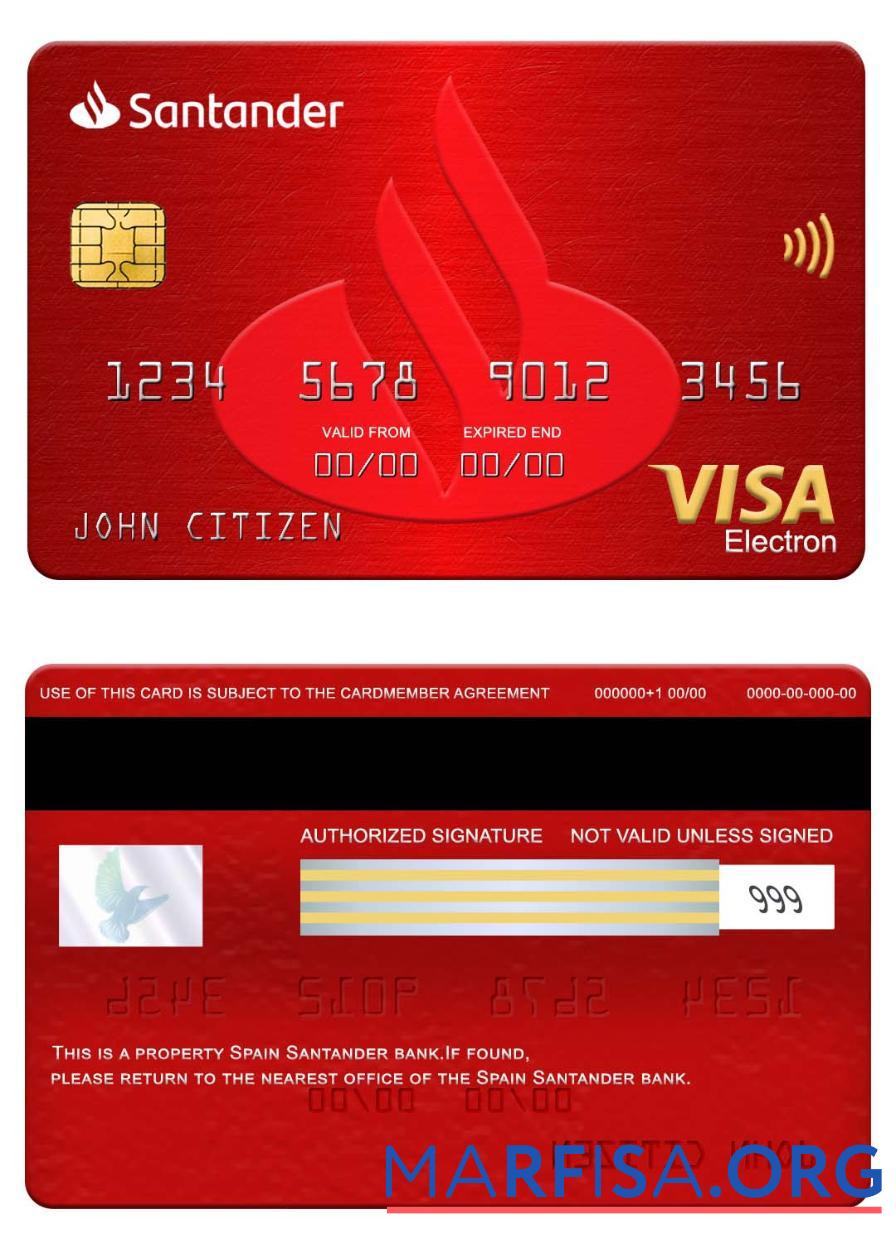 Blank Spain Santander Bank visa electron card real example